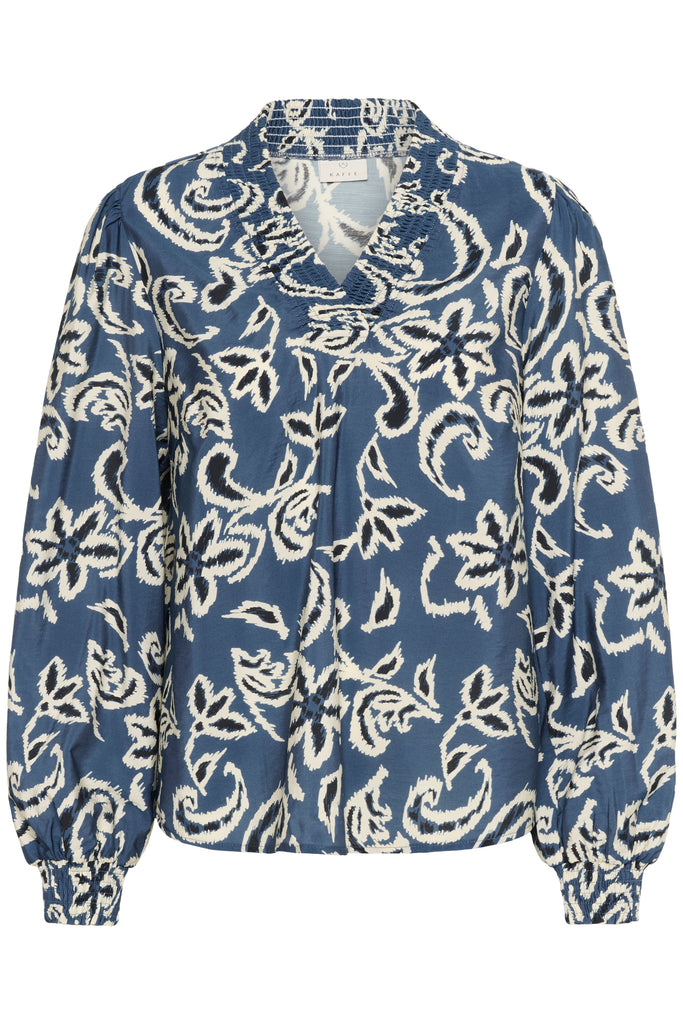 Kaffe Dahlia Blouse - Bering Sea/White