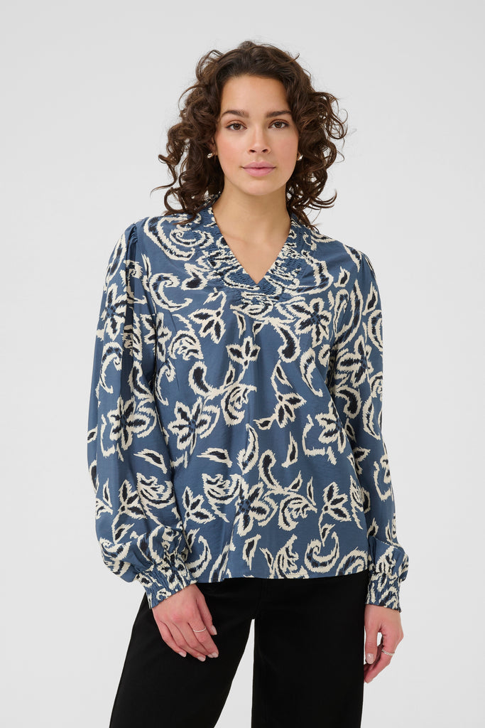 Kaffe Dahlia Blouse - Bering Sea/White