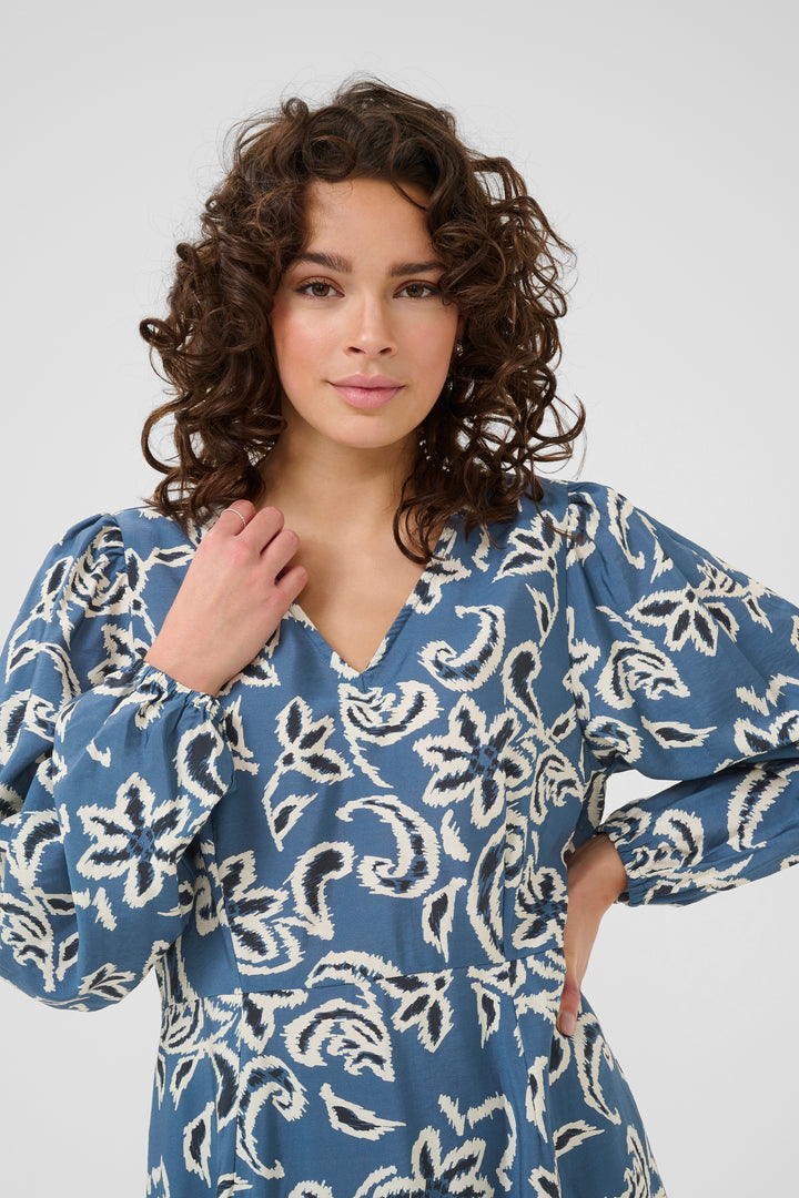 Kaffe Dahlia Dress - Berling Sea/White