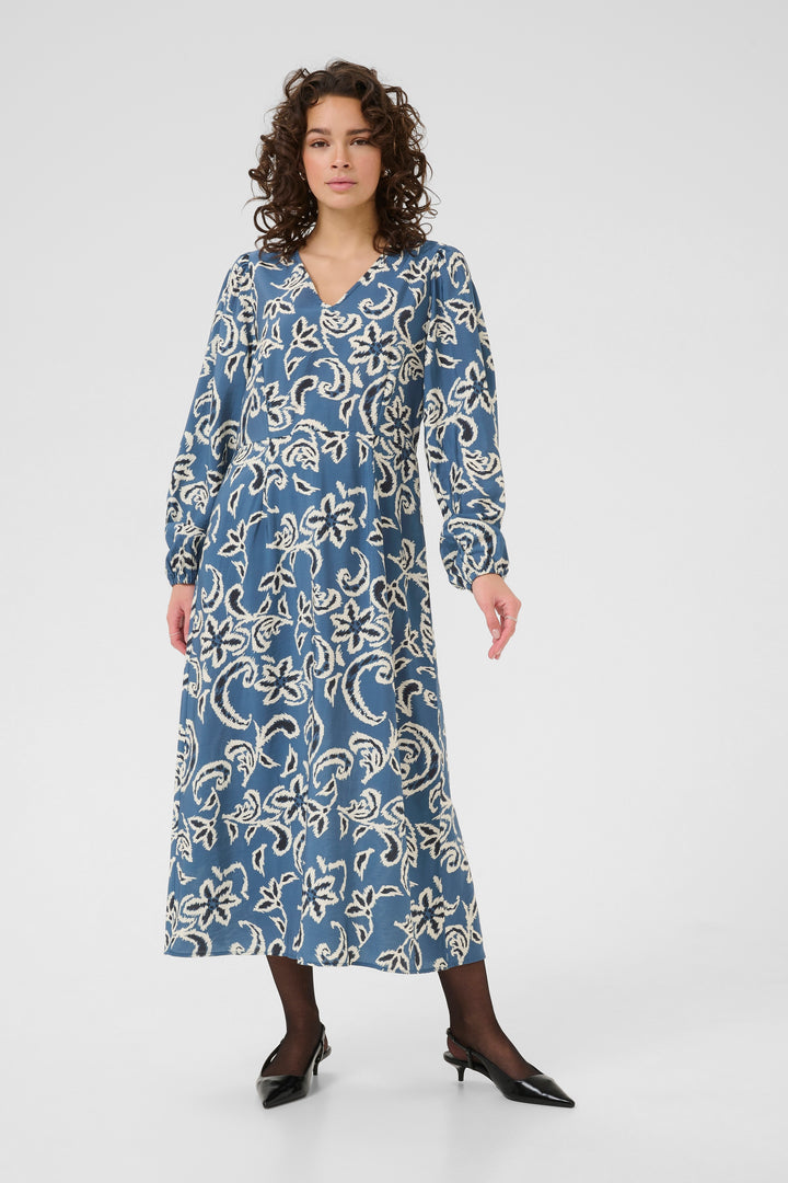 Kaffe Dahlia Dress - Berling Sea/White