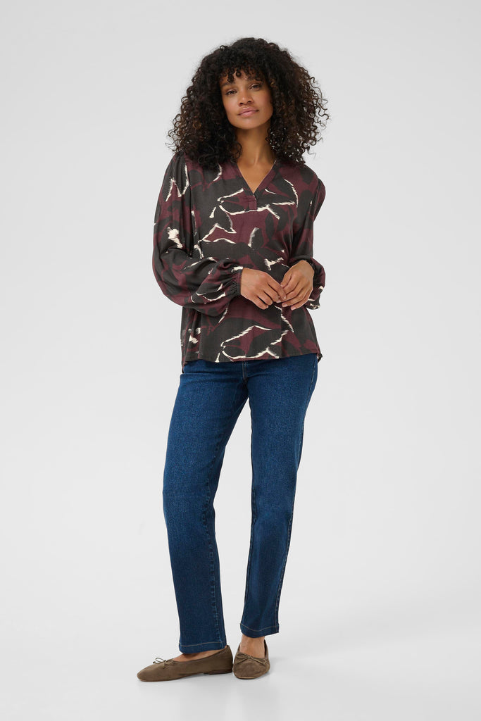 Kaffe Beate Blouse- Windsor Wine/ Black Flowers