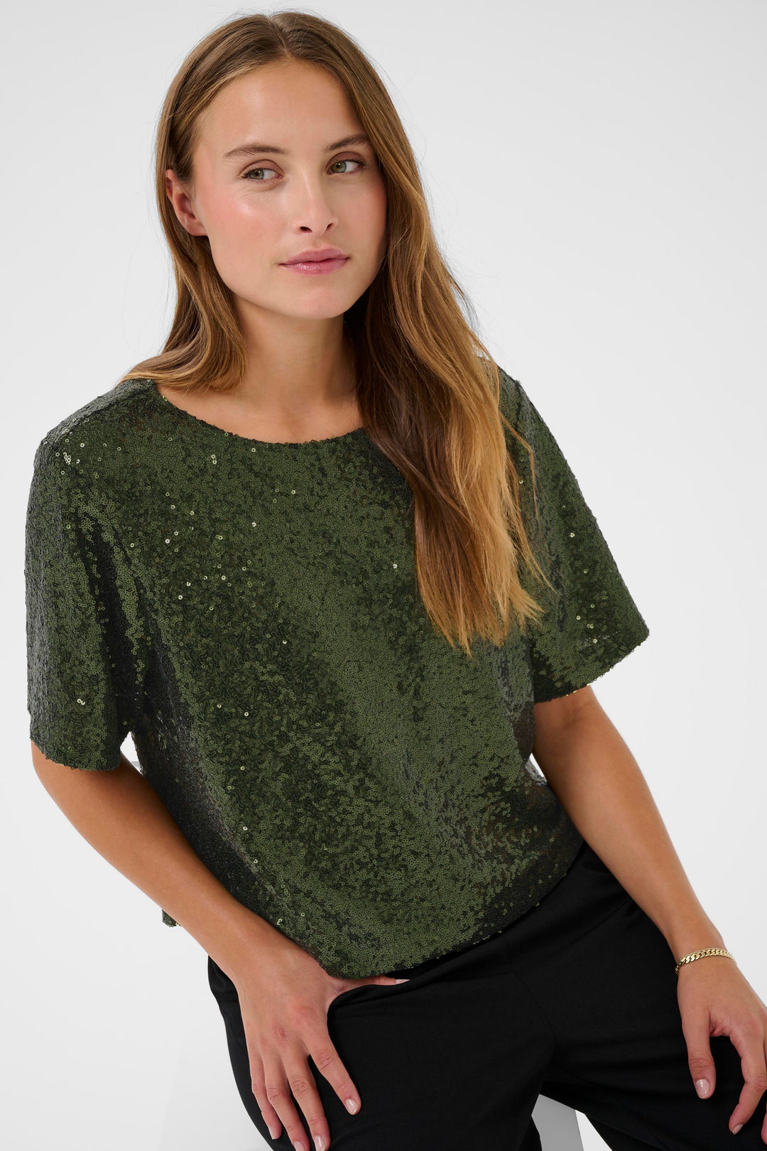 Kaffe Miranda Sequin Blouse - Ivy Green