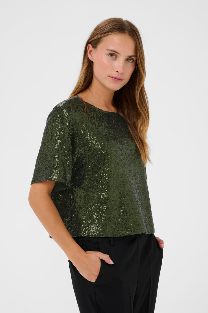Kaffe Miranda Sequin Blouse - Ivy Green