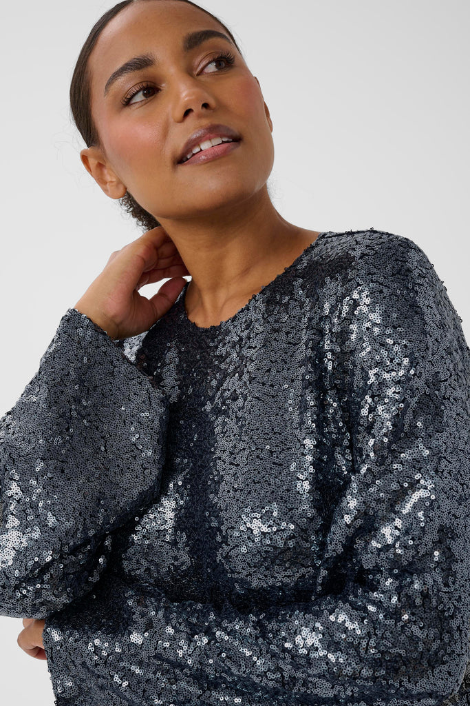Kaffe Lau Sequin Cardigan - Dark Silver