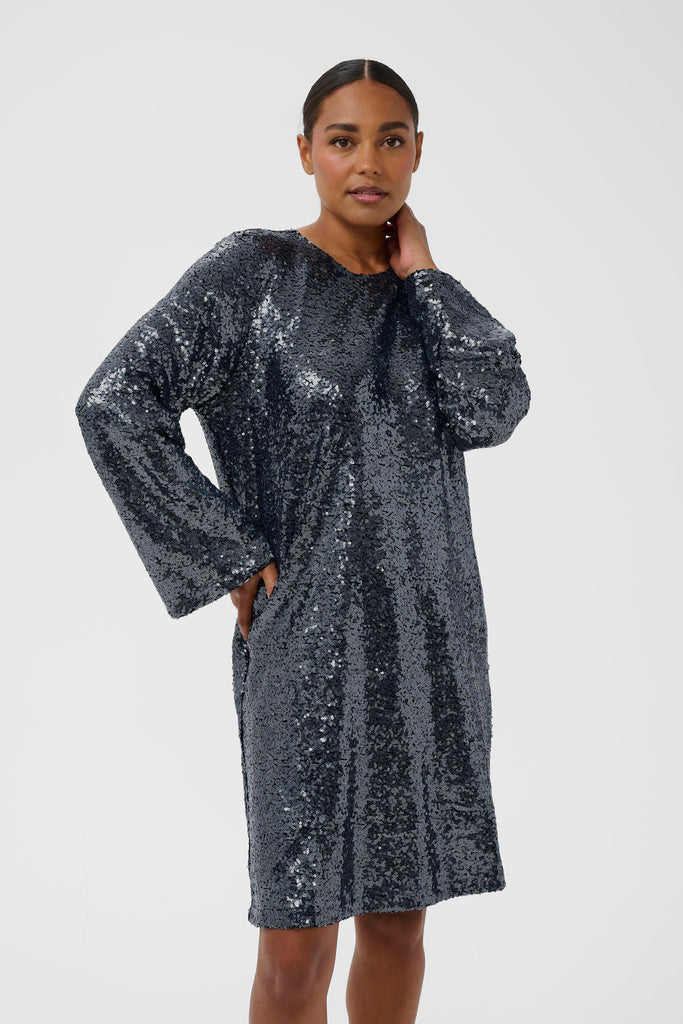 Kaffe Lau Sequin Cardigan - Dark Silver
