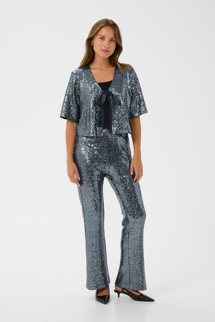 Kaffe Lau Sequin Cardigan - Dark Silver