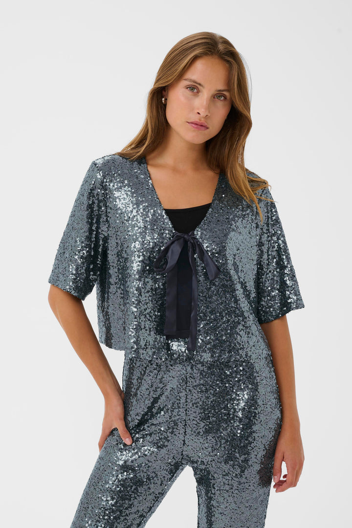 Kaffe Lau Sequin Cardigan - Dark Silver