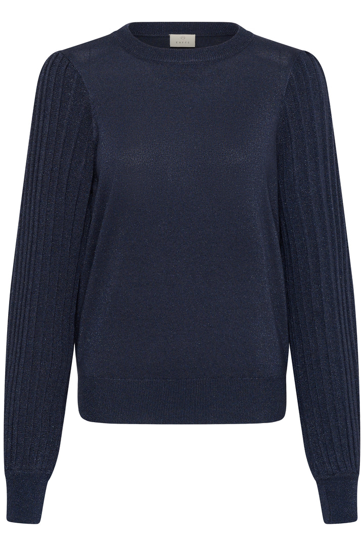 Kaffe Regina Glitter Pleated Long Sleeve Pullover- Navy
