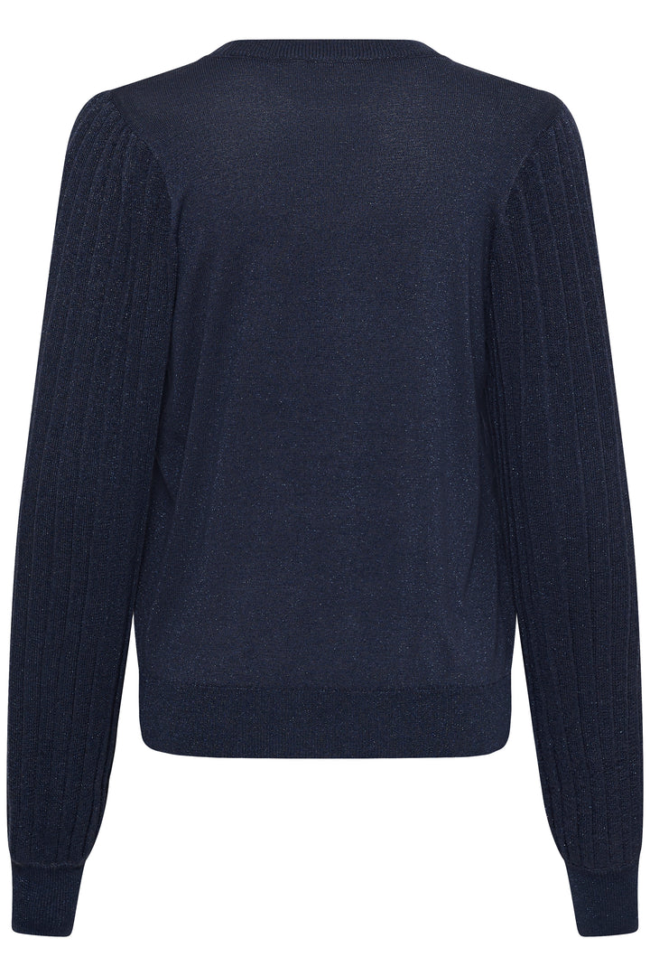 Kaffe Regina Glitter Pleated Long Sleeve Pullover- Navy