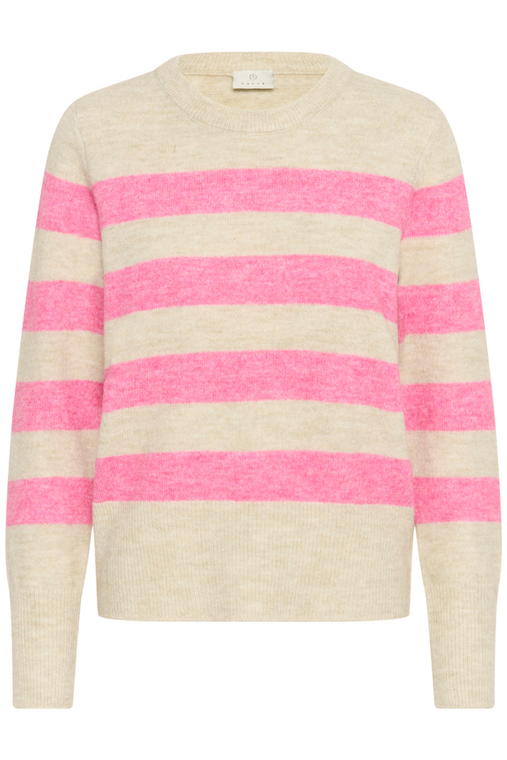 Kaffe KAniel Striped Pullover - Feather Gray Mel/Pink Melange