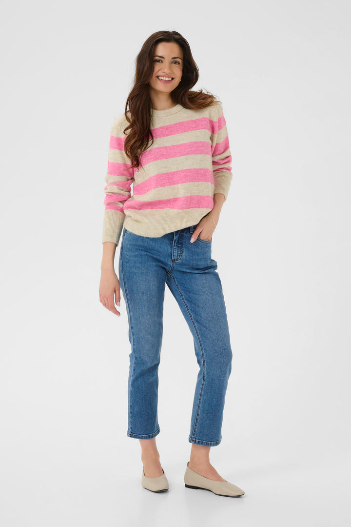 Kaffe KAniel Striped Pullover - Feather Gray Mel/Pink Melange