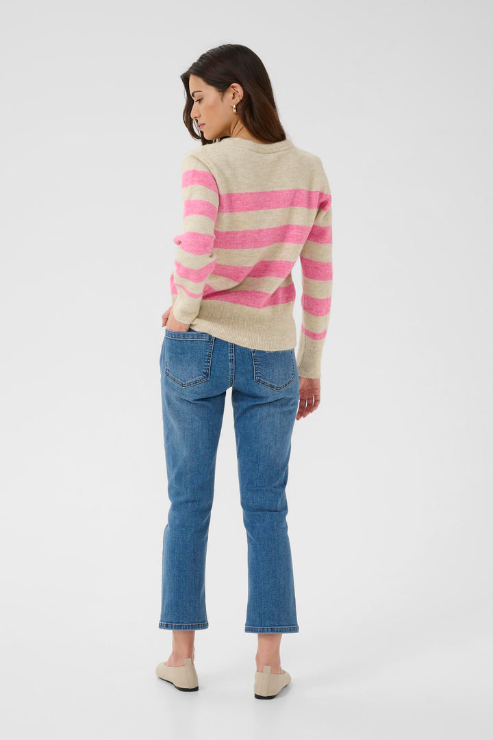 Kaffe KAniel Striped Pullover - Feather Gray Mel/Pink Melange