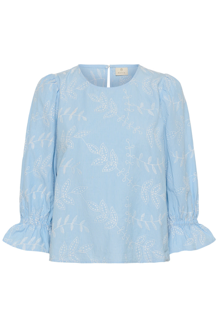 Kaffe KAmarlee Blouse- White Blue Embroidery Stripe