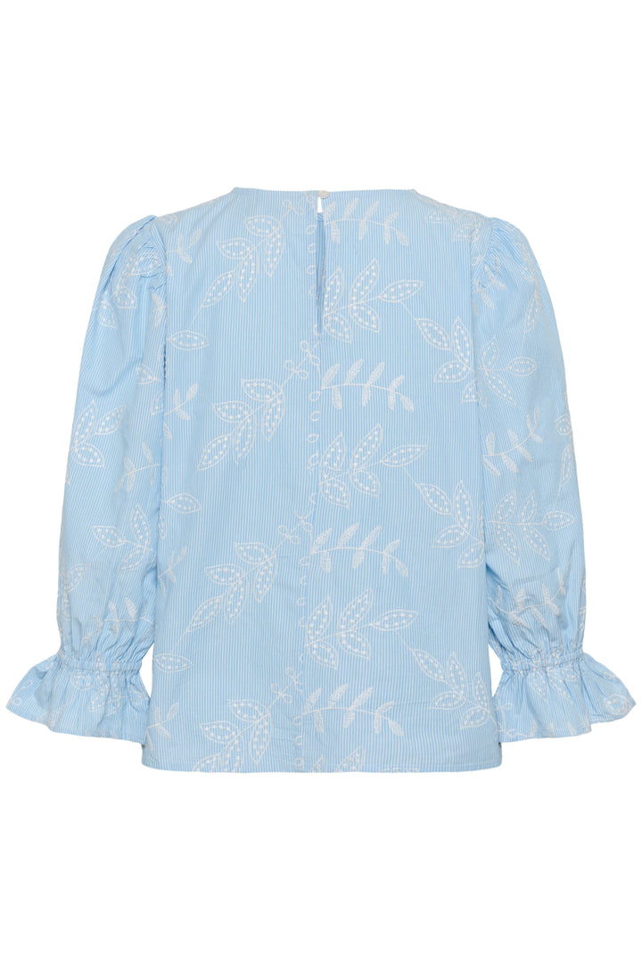 Kaffe KAmarlee Blouse- White Blue Embroidery Stripe