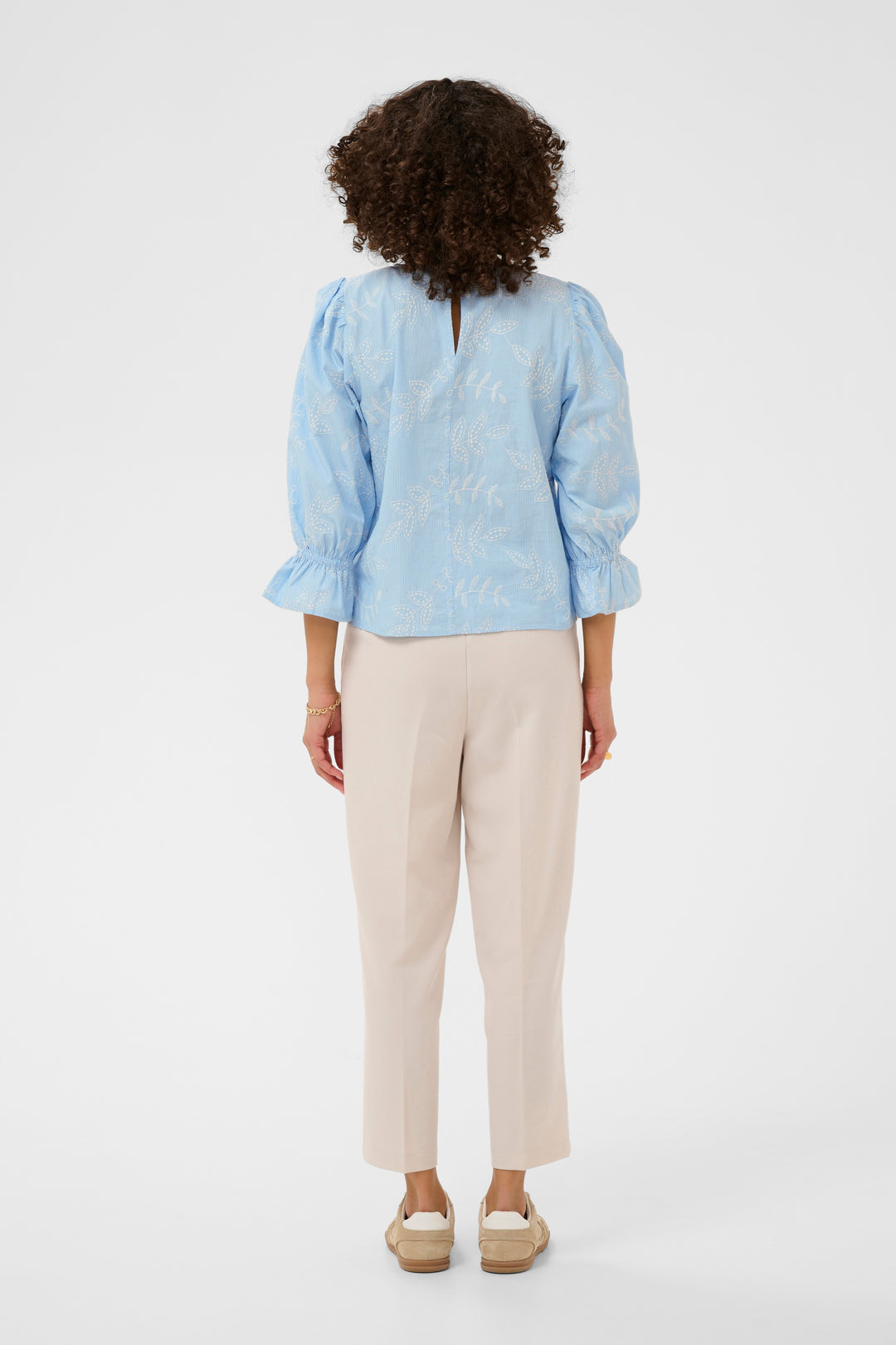 Kaffe KAmarlee Blouse- White Blue Embroidery Stripe