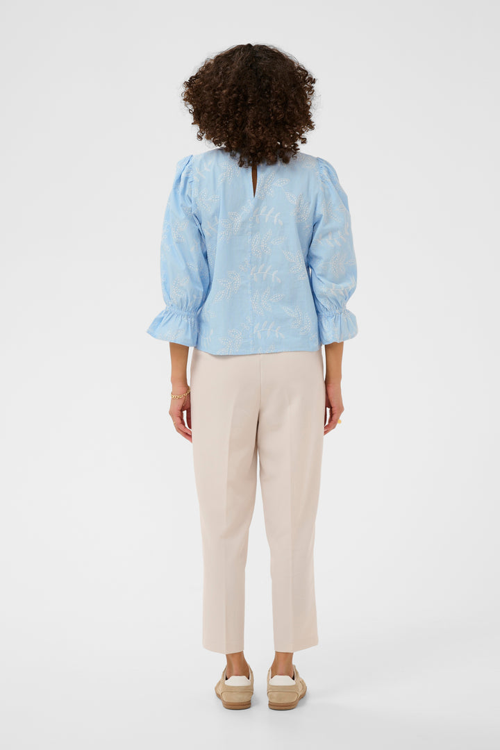 Kaffe KAmarlee Blouse- White Blue Embroidery Stripe