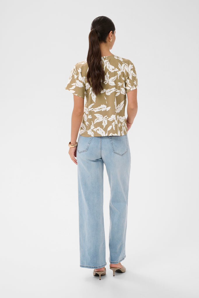 Kaffe Marlo Blouse-Oak Chalk Leaves