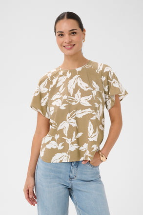 Kaffe Marlo Blouse-Oak Chalk Leaves