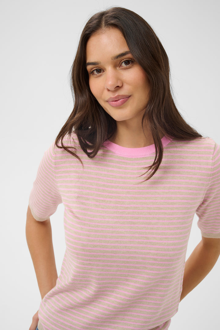 Kaffe Alizza Narrow Striped Pullover - Feather Mel/ Pink Fine Stripe