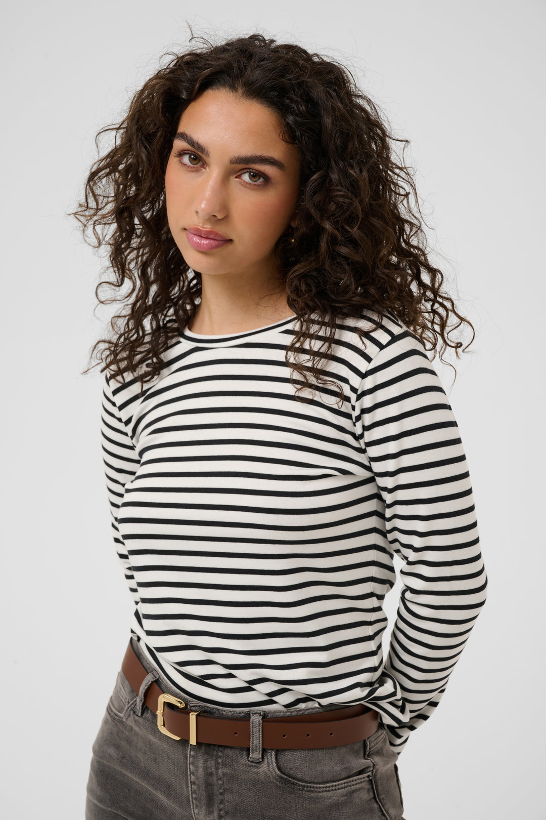 Kaffe KAliddy T-shirt- Chalk and Black Stripe
