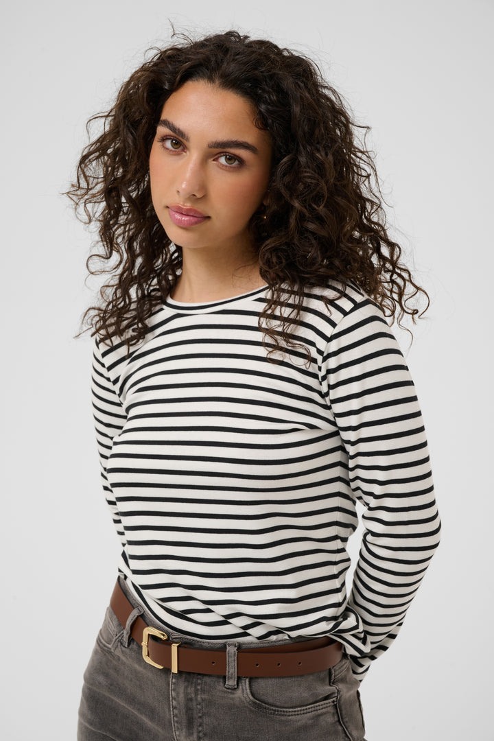 Kaffe KAliddy T-shirt- Chalk and Black Stripe