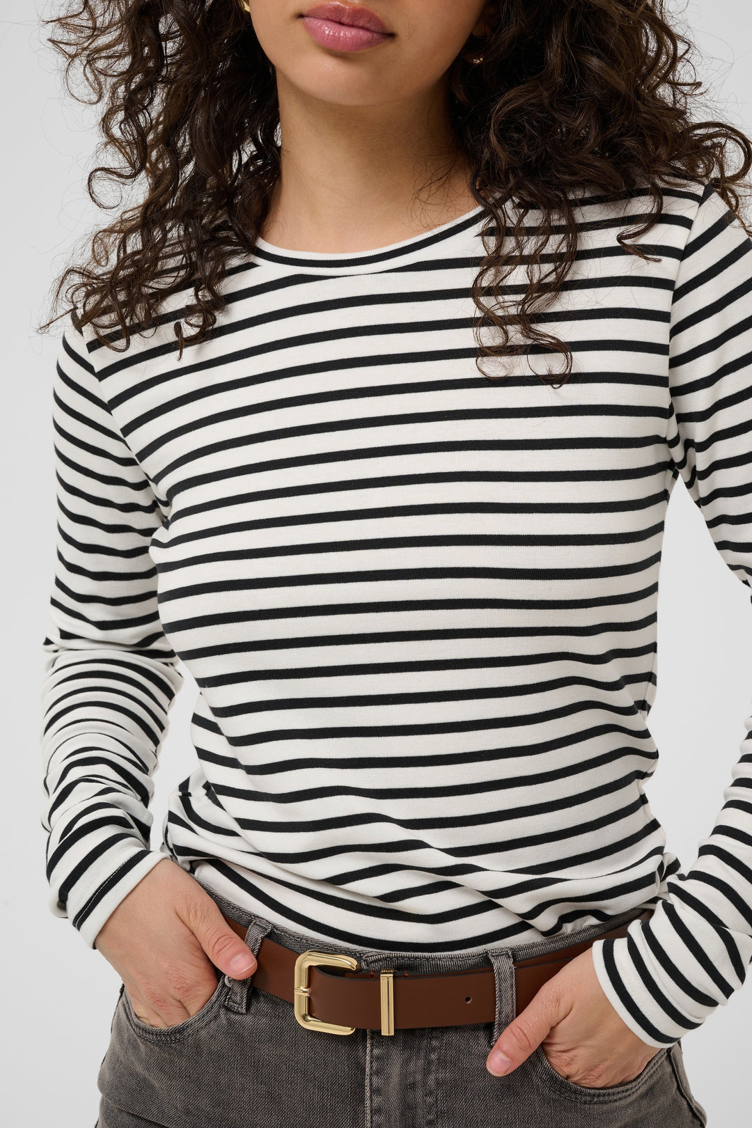 Kaffe KAliddy T-shirt- Chalk and Black Stripe