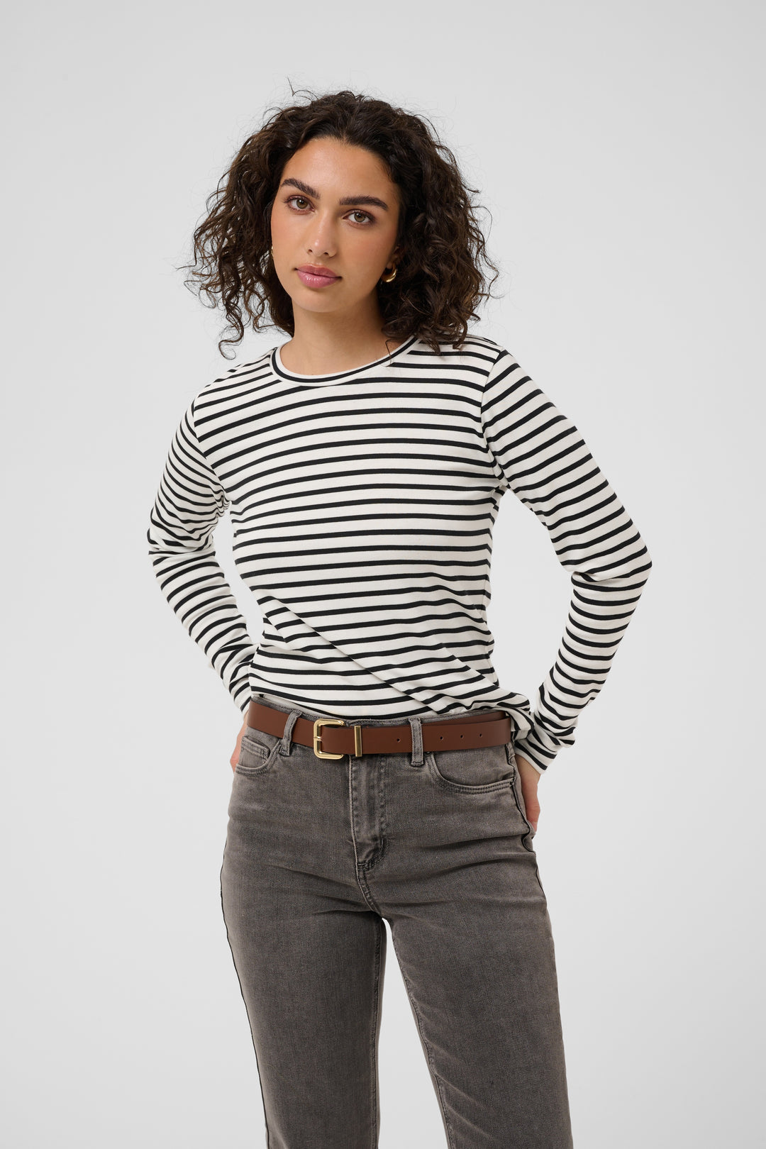 Kaffe KAliddy T-shirt- Chalk and Black Stripe