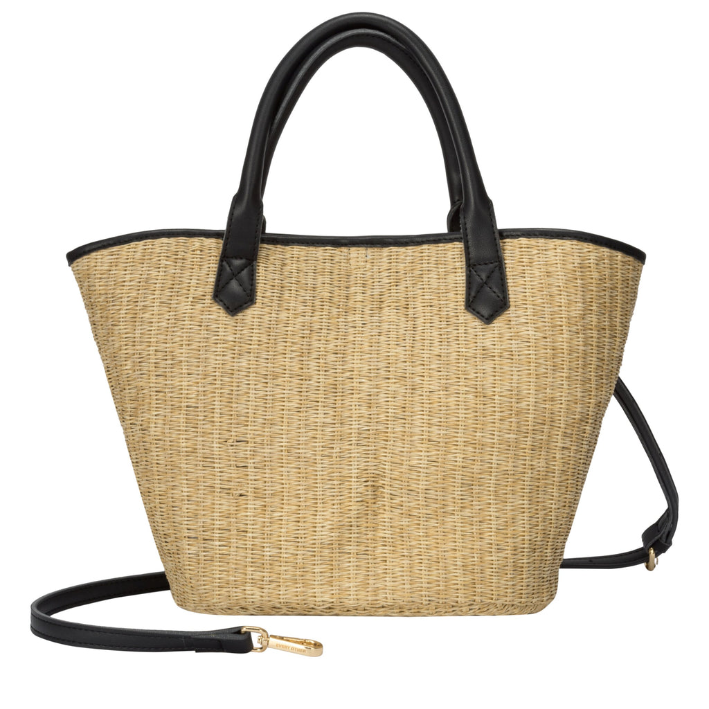 Every Other Wicker style satchel bag with crossbody strap and pouch.