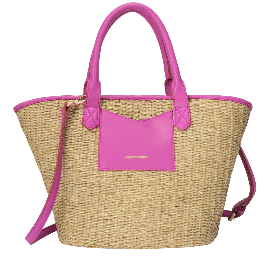 Every Other Wicker style satchel bag with crossbody strap and pouch.