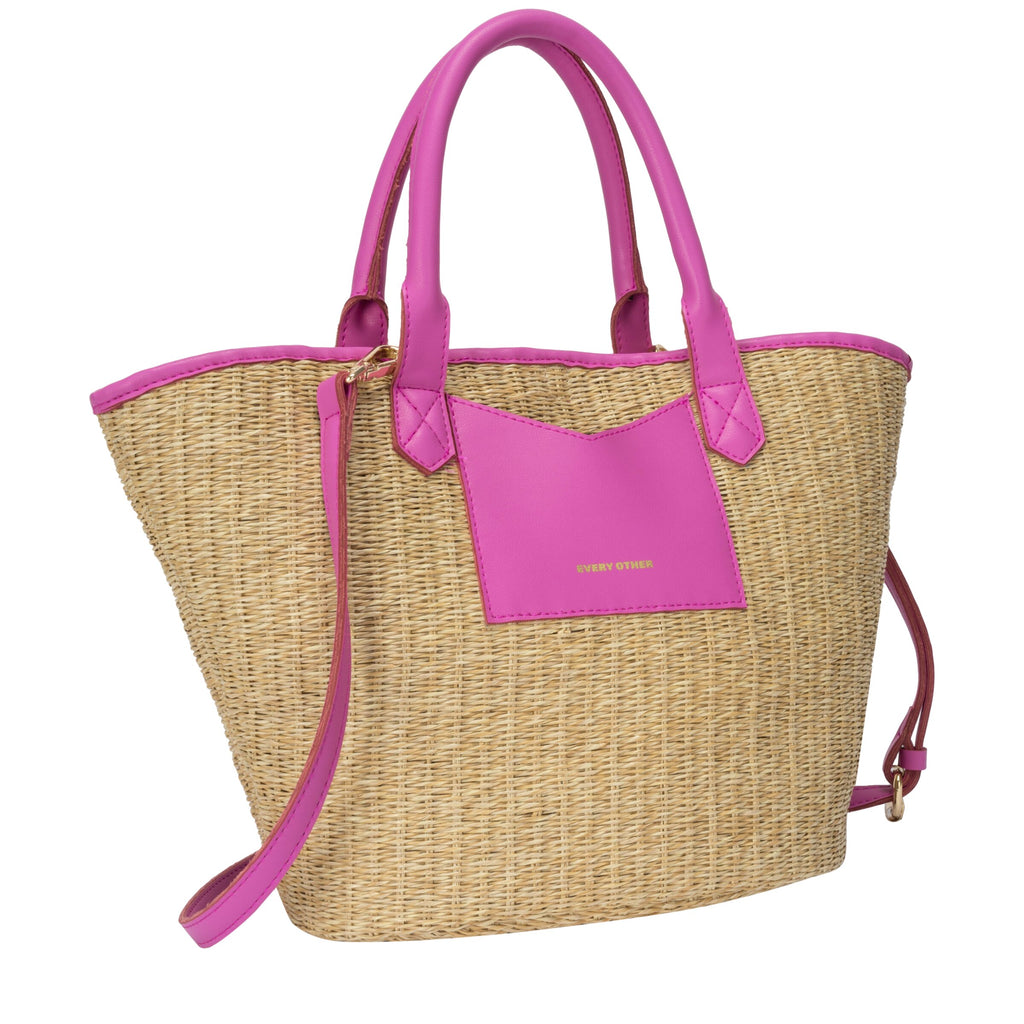 Every Other Wicker style satchel bag with crossbody strap and pouch.