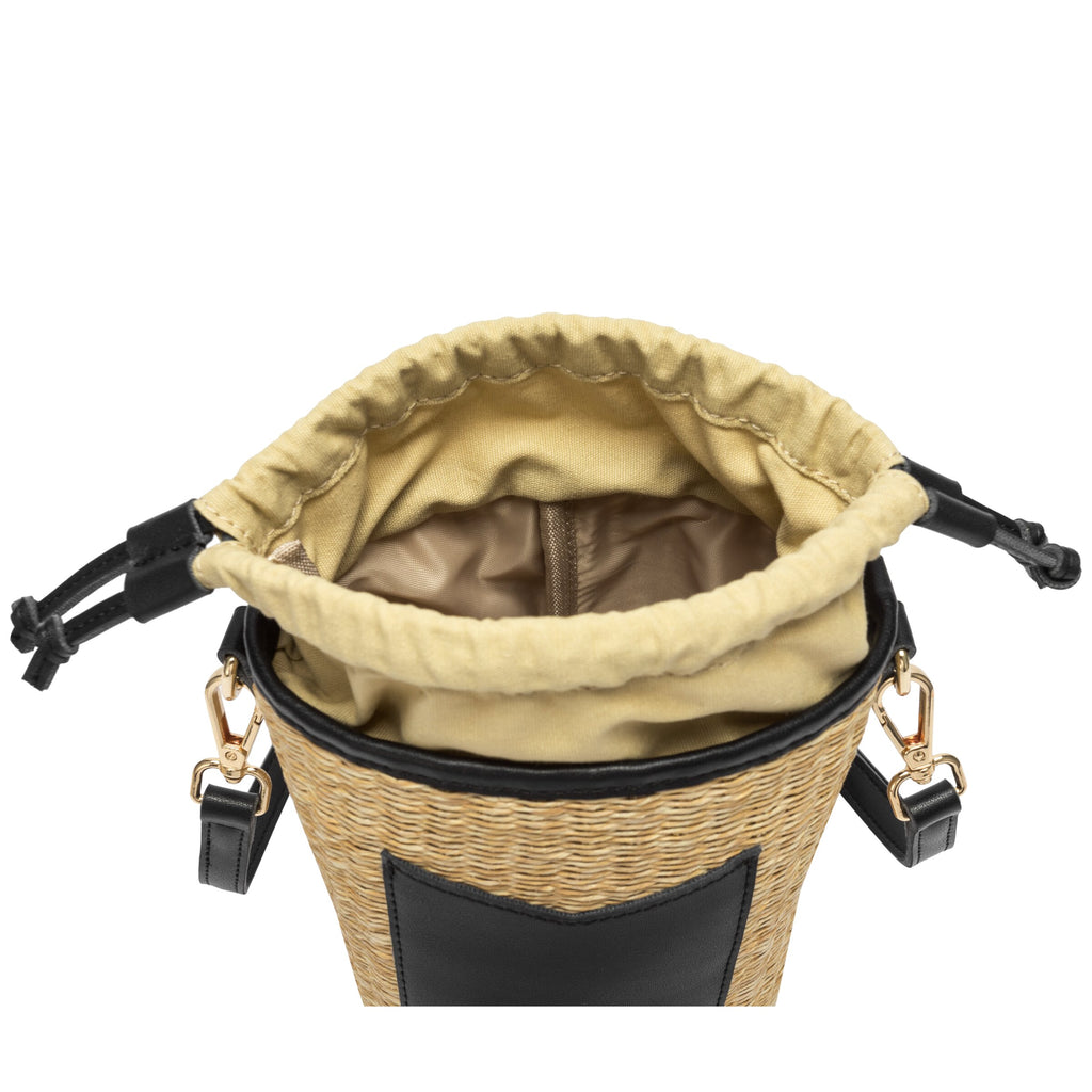 Every Other Wicker Style Bucket Bag with Crossbody Strap