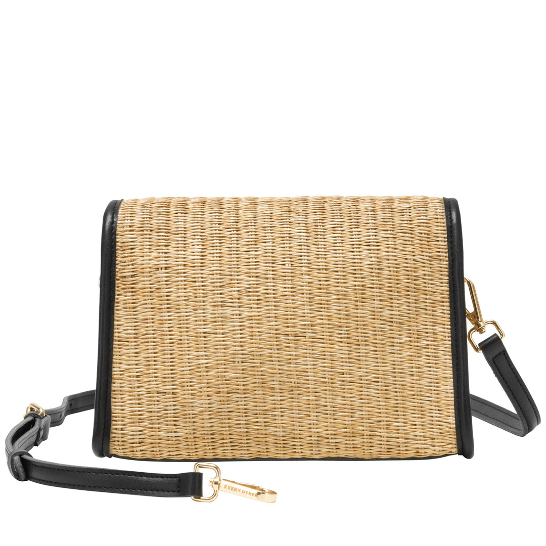 EVERY OTHER Straw Flap Over Cross Body Bag - Black