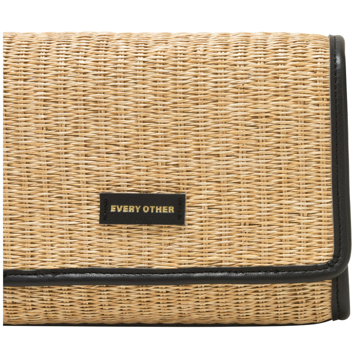 EVERY OTHER Straw Flap Over Cross Body Bag - Black