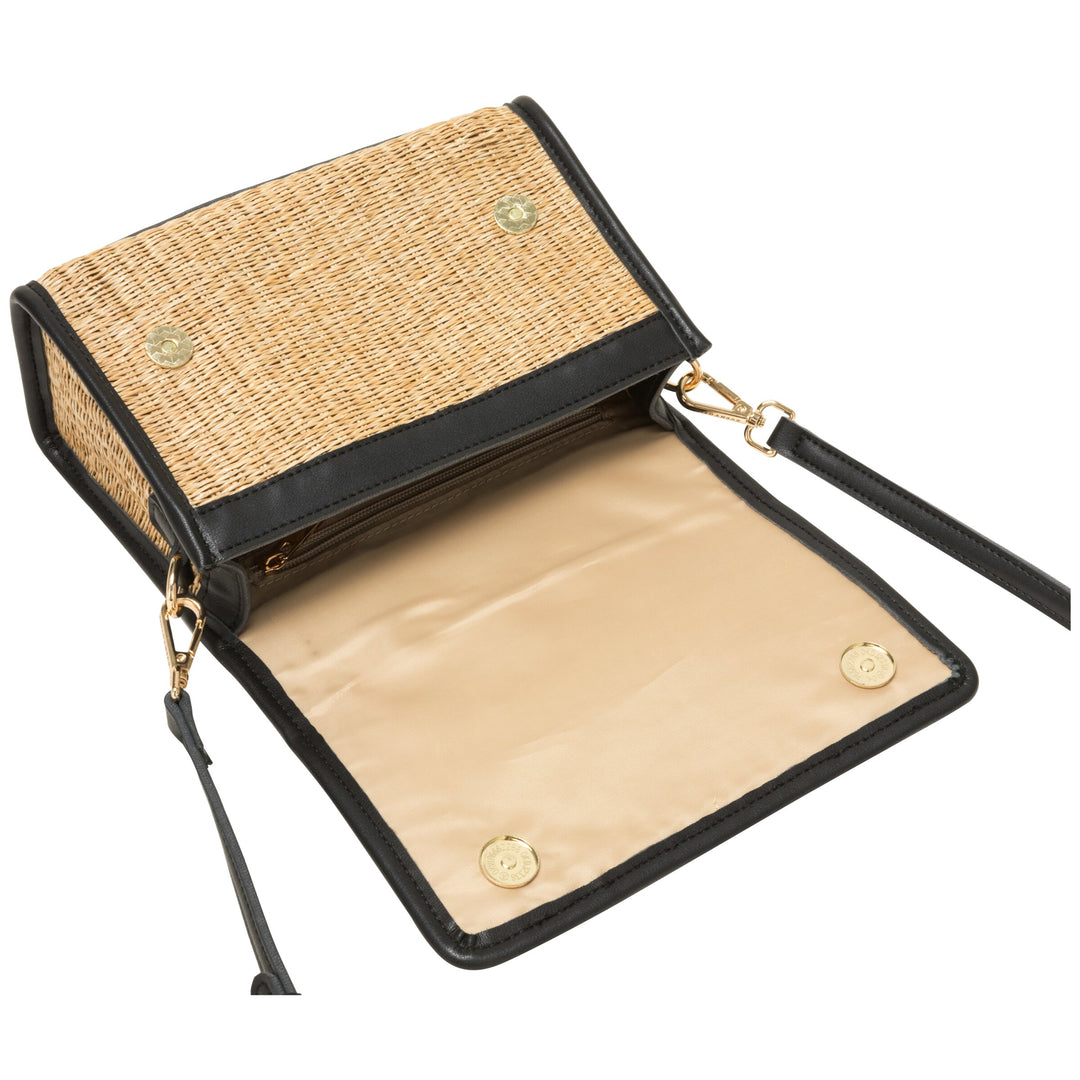 EVERY OTHER Straw Flap Over Cross Body Bag - Black