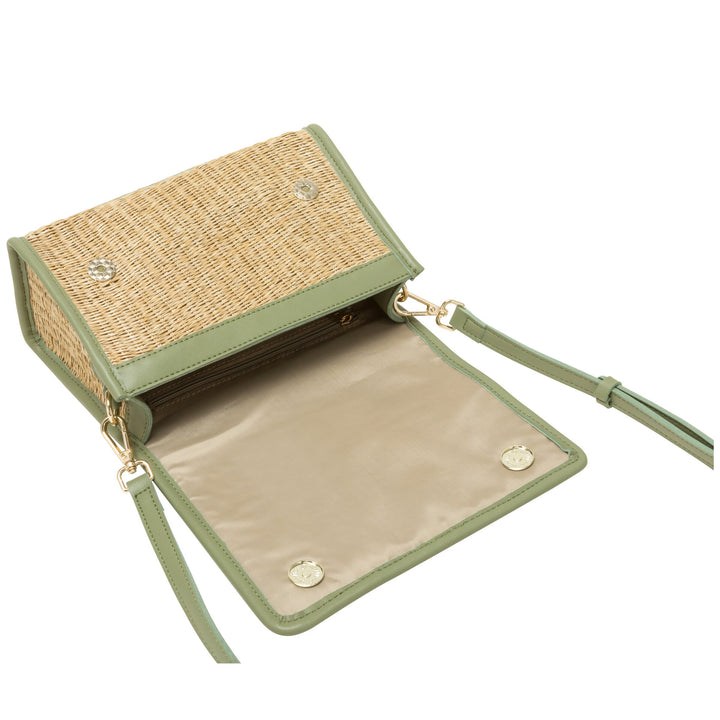 EVERY OTHER Straw Flap Over Cross Body Bag - Olive