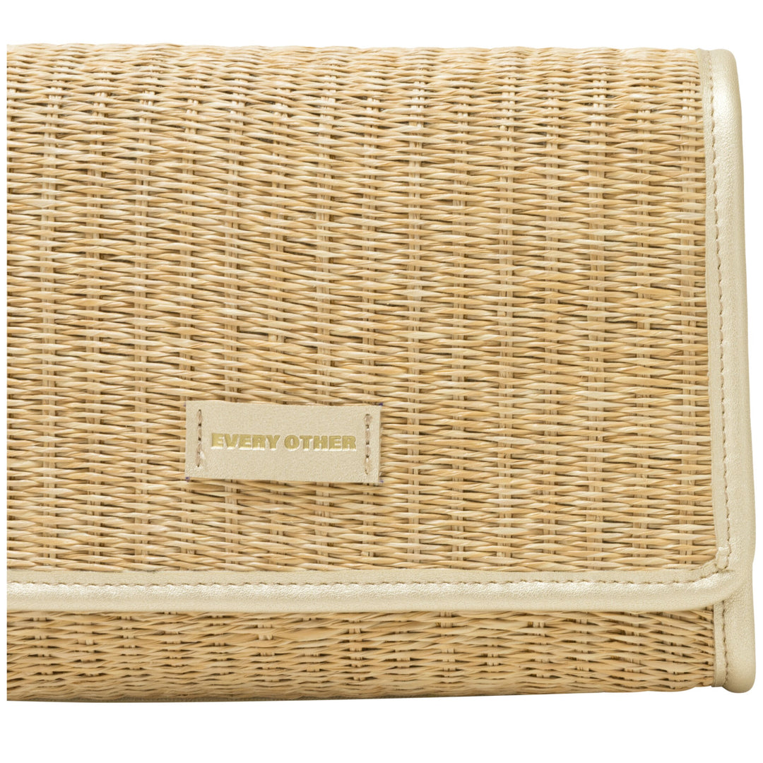 EVERY OTHER Straw Flap Over Cross Body Bag - Soft Gold