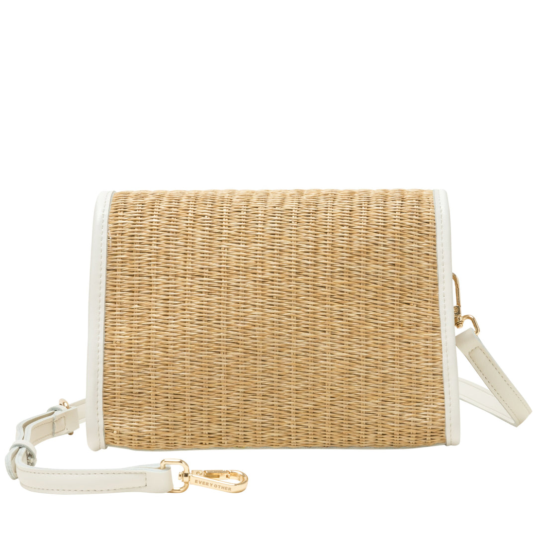 EVERY OTHER Straw Flap Over Cross Body Bag - White