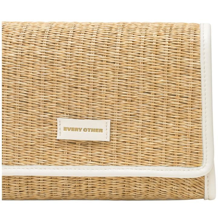 EVERY OTHER Straw Flap Over Cross Body Bag - White