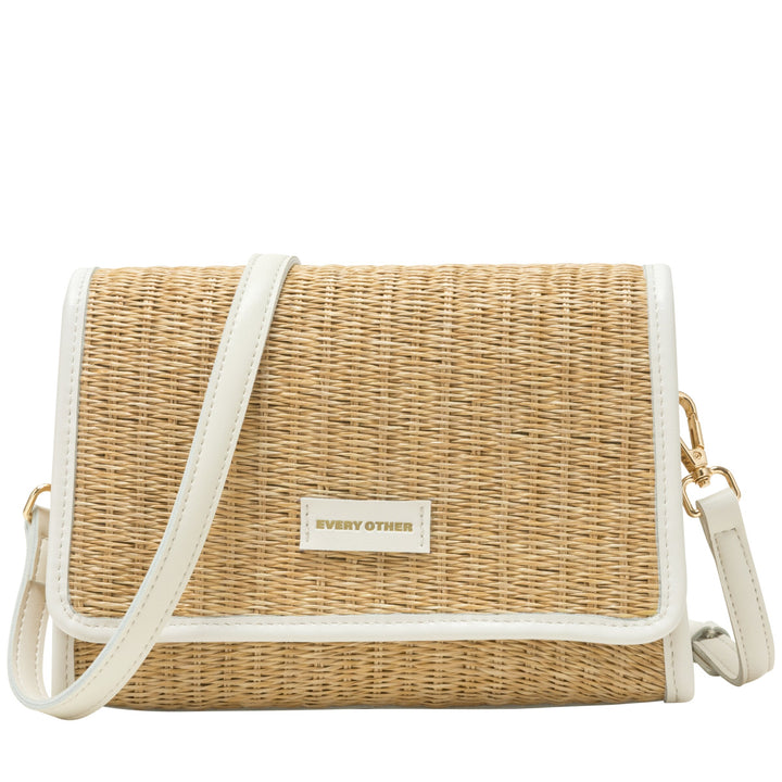 EVERY OTHER Straw Flap Over Cross Body Bag - White
