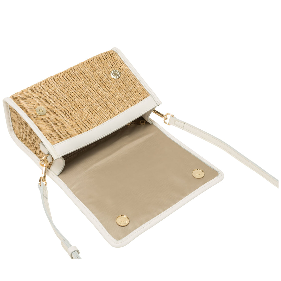 EVERY OTHER Straw Flap Over Cross Body Bag - White
