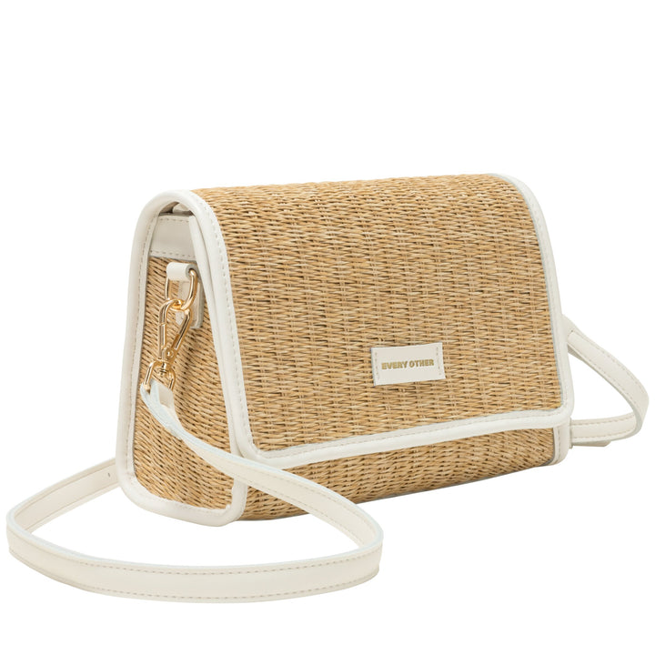 EVERY OTHER Straw Flap Over Cross Body Bag - White