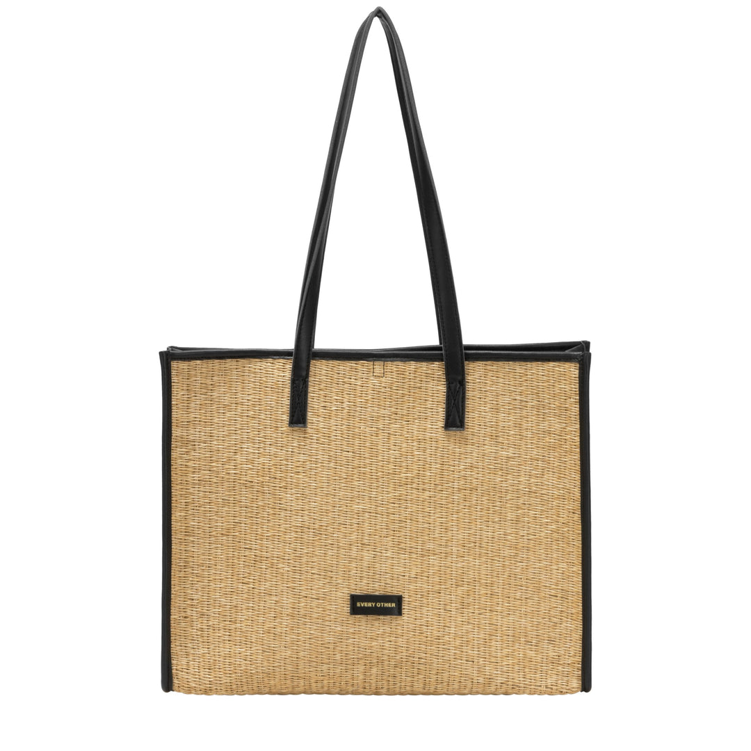 EVERY OTHER Straw Box Tote Bag -Black