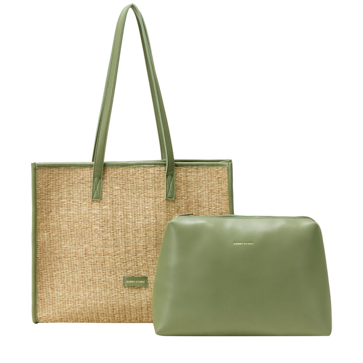 EVERY OTHER Straw Box Tote Bag - Olive