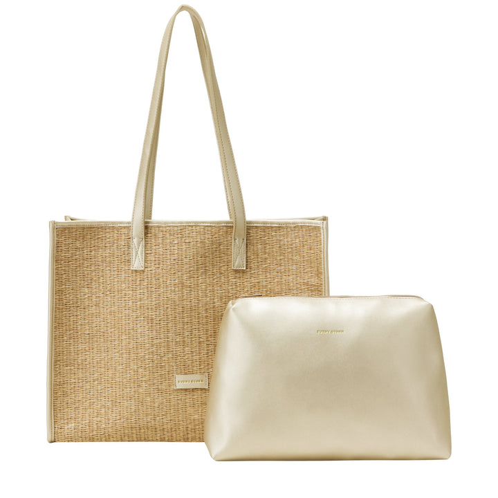 EVERY OTHER Straw Box Tote Bag - Soft Gold