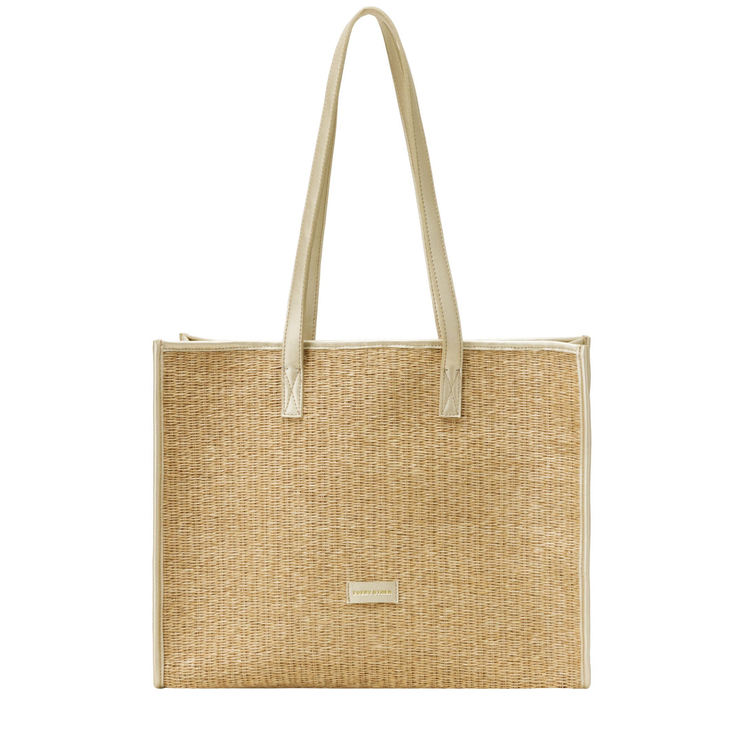 EVERY OTHER Straw Box Tote Bag - Soft Gold
