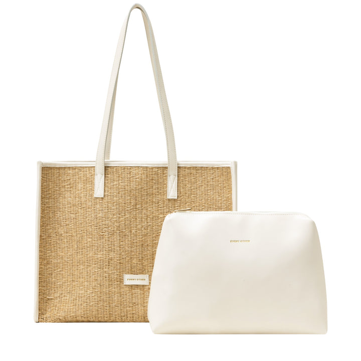 EVERY OTHER Straw Box Tote Bag - White