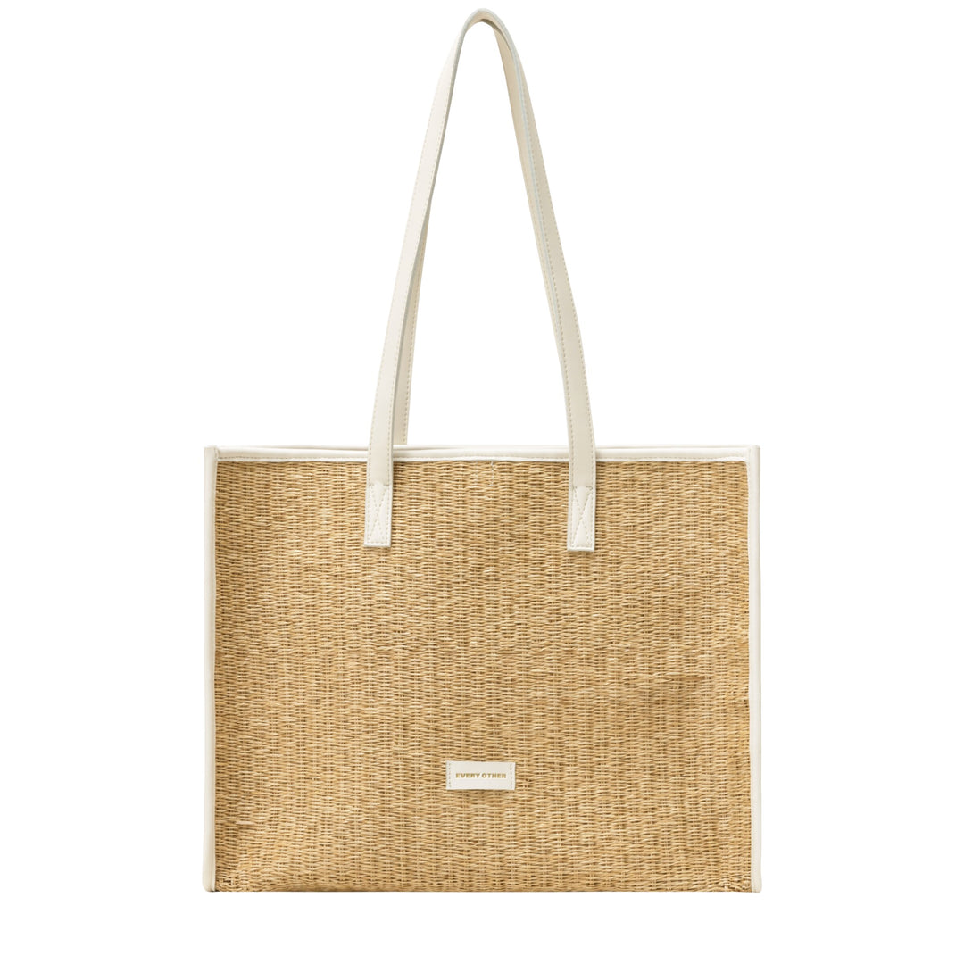EVERY OTHER Straw Box Tote Bag - White
