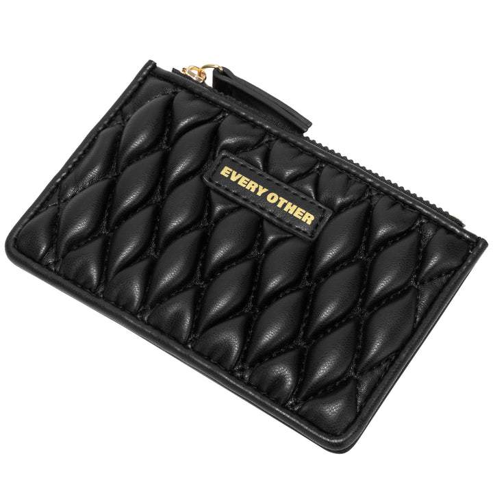 Every Other Quilted Zip Card Holder - Black