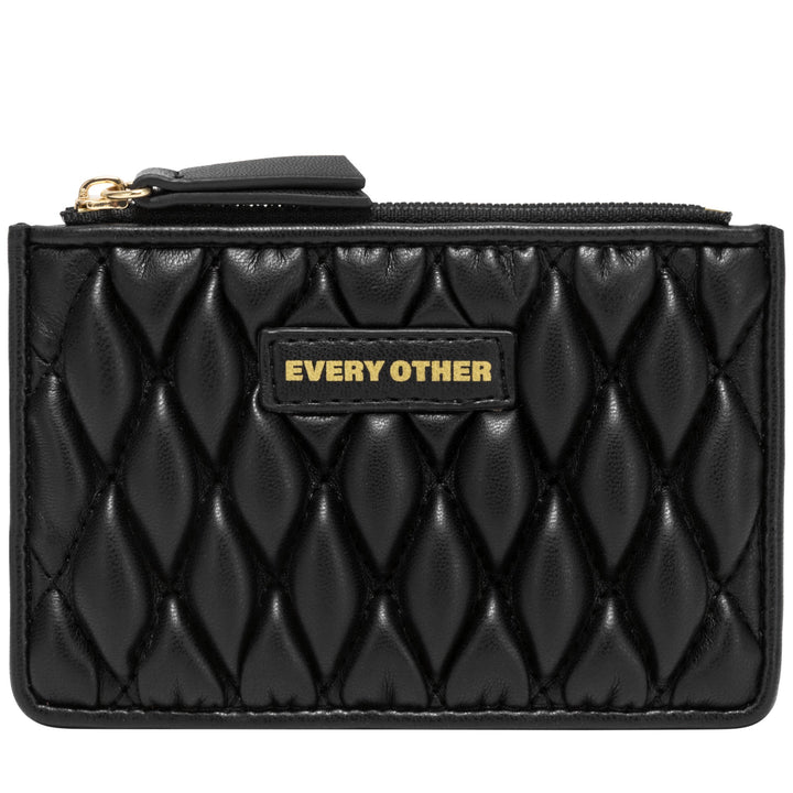Every Other Quilted Zip Card Holder - Black