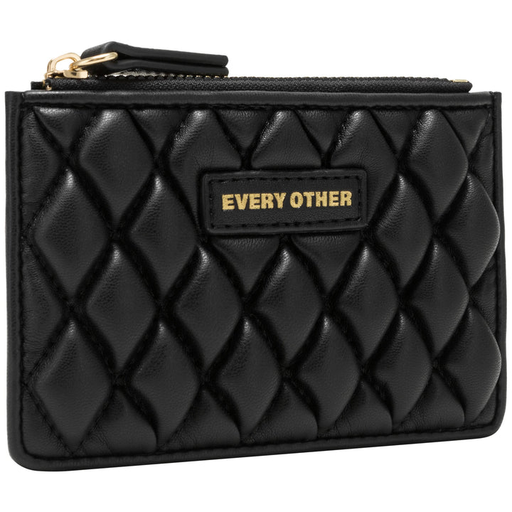 Every Other Quilted Zip Card Holder - Black